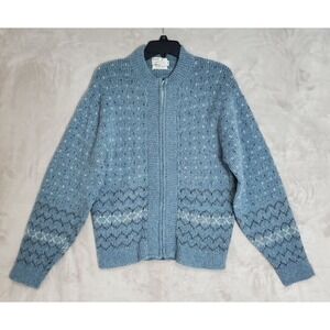 Vintage Sears Sportswear Sweater Size M Lambswool Mohair Blend Blue Full Zip EUC